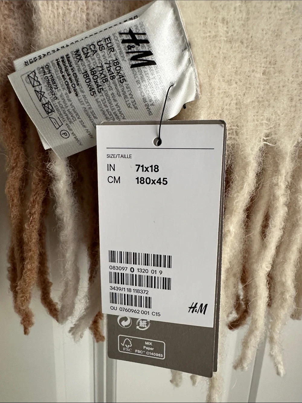 H&M Cream and Tan Fringe Alpaca Wool Blend Scarf